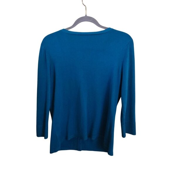 Coldwater Creek Silk Cotton Blend 3/4 Sleeve Teal Cardigan Sweater Size M - Picture 2 of 4